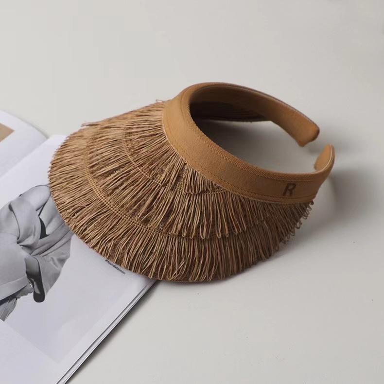 Summer Headband Lafite Grass Empty Top Hat UV Sun Protection Sun Protection Hat for Women's Seaside Travel Straw Hat