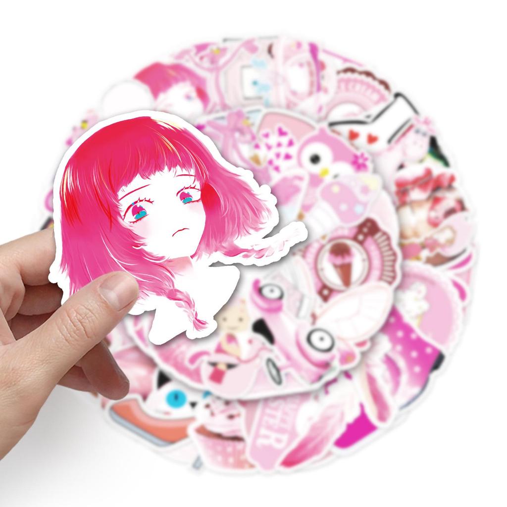 54 Sheets Pink Cartoon Stickers for Girls - Waterproof Decoration for Journals, Suitcases, and Water Bottles