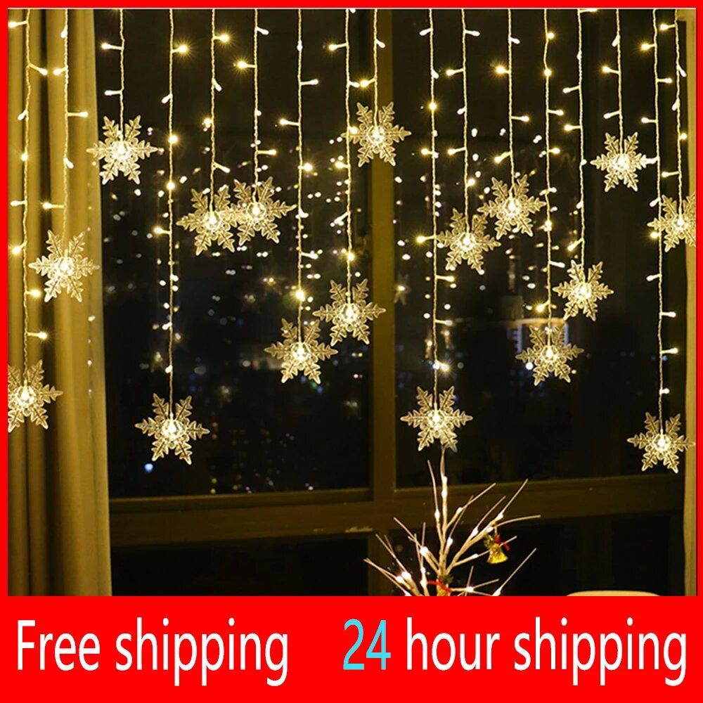 3.5M Christmas Lights LED Fairy String Lights Snowflake Curtain Garland Waterproof For Holiday Party Xmas Decoration