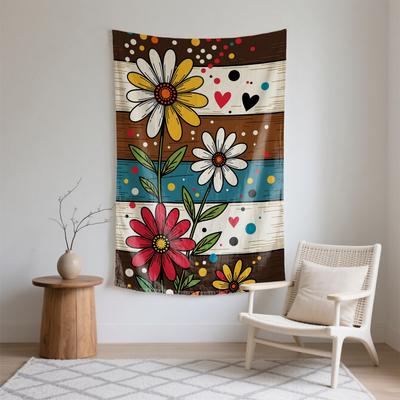 Flowers Hearts Dots Stripes Pattern Digital Printing Polyester Wall Tapestry Suitable For Use In Living Rooms Offices Bars Party
