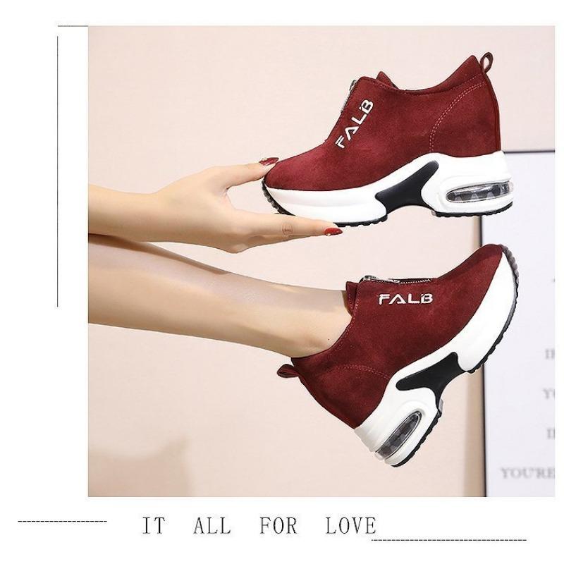 Women's Casual Shoes Autumn New Korean Version Height-increasing Thick-soled Zipper Suede Women's Shoes Fashion Sneakers