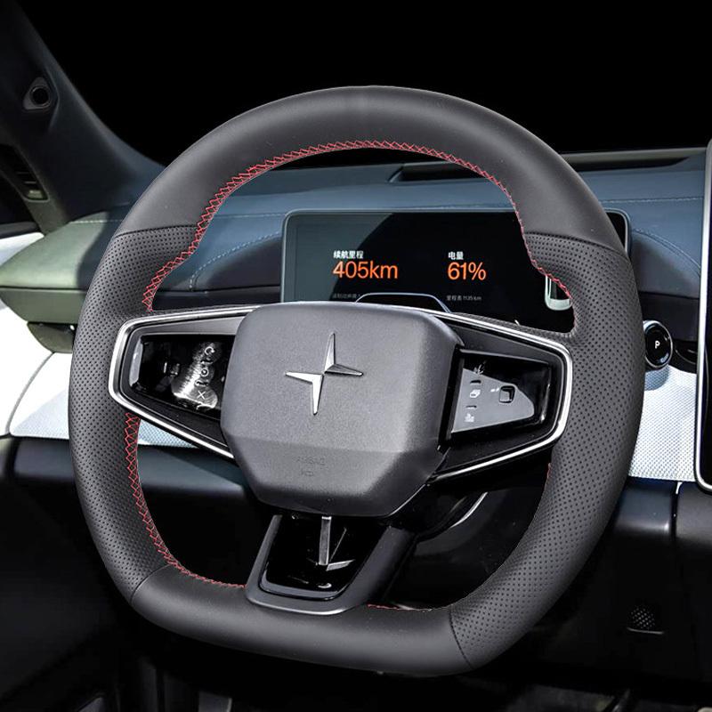 Hand-stitched Black Leather Interior for Volvo Polestar4 -2026 Car Steering Wheel Cover Car Decoration Accessories