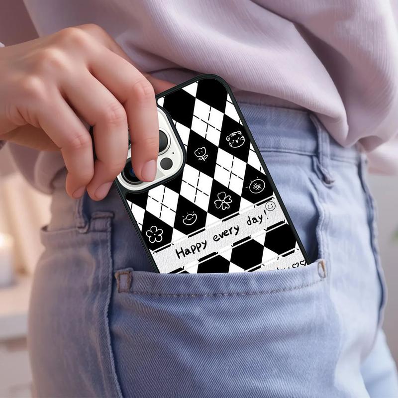 Luxury Chessboard Grid Love Heart Phone Case For iPhone 17 Air 15 16e 14 13 Pro Max Coque 12 11 Pro Max PLUS cover