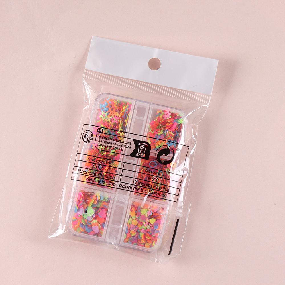 6 Grids Mixed Fluorescent Nail Sequins, Colourful Flower Star Shape Sparkling Flake Decoration Accessories, for Summer Nail Parts