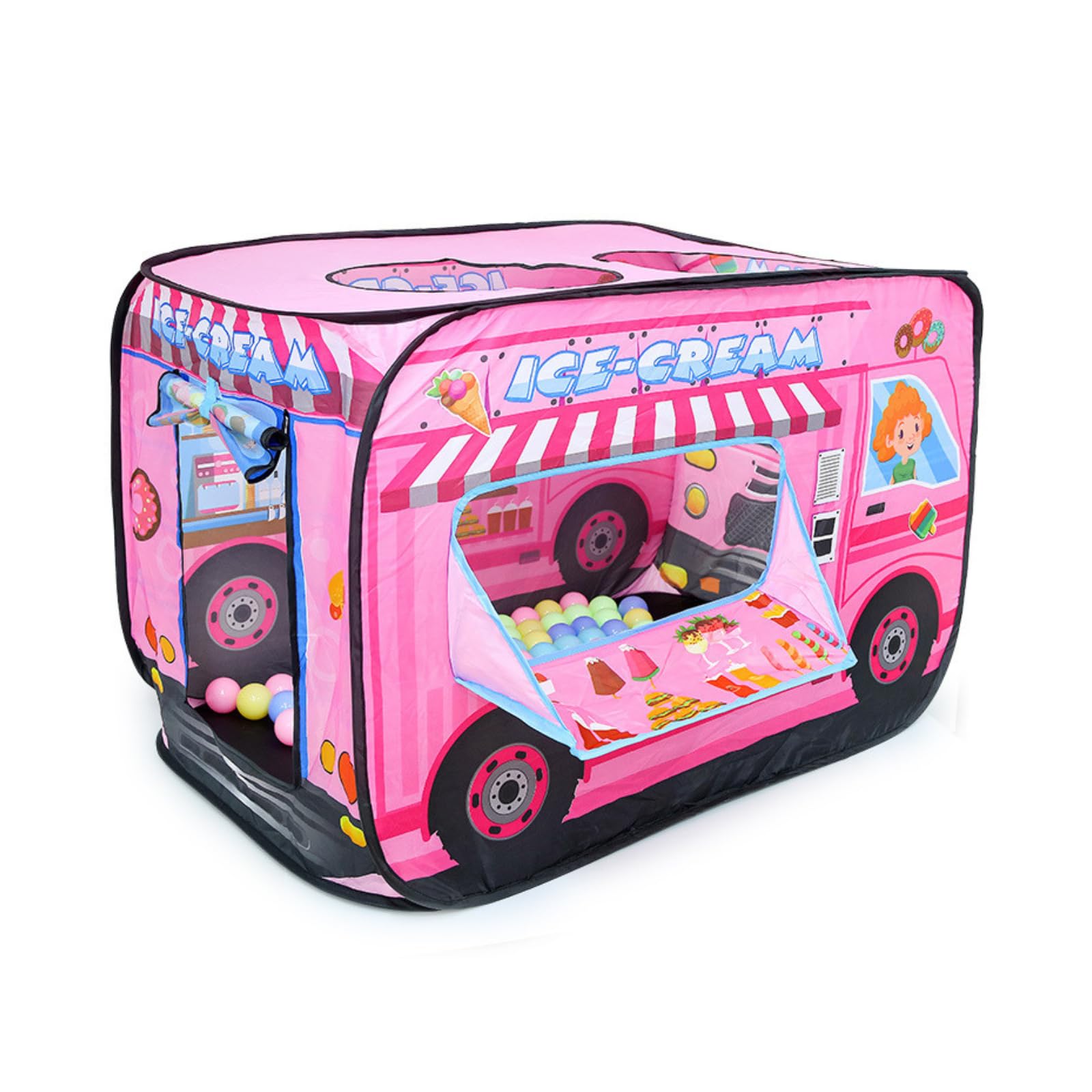 Kids  Car Tent, Indoor Playhouse for Girls and Boys, Foldable, Children s Tent, Playhouse Toy with Tunnel, Secret Base for Boys (Pink Ice Cream Shop)