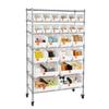 7-Tier Rolling Bin Storage Rack, 24 Organizer Bins, Bin Rack Storage Steel Wire Shelving System with Wheels, Mobile Tool Organizer for Garage,