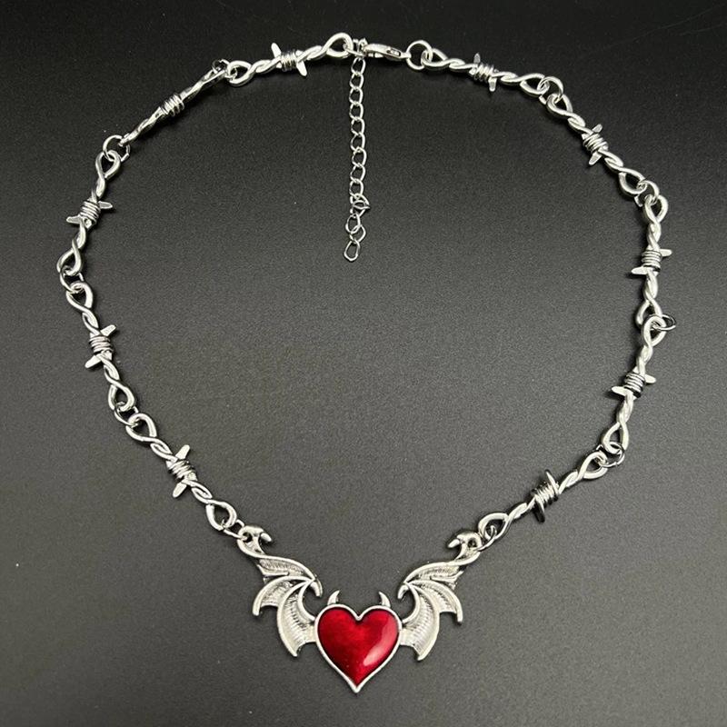 Aesthetic Goth Devil Heart Barbed Wire Choker Necklace Punk Hip Hop Daily Jewelry Y2K Vampire Little Thorns Chain Choker Gift