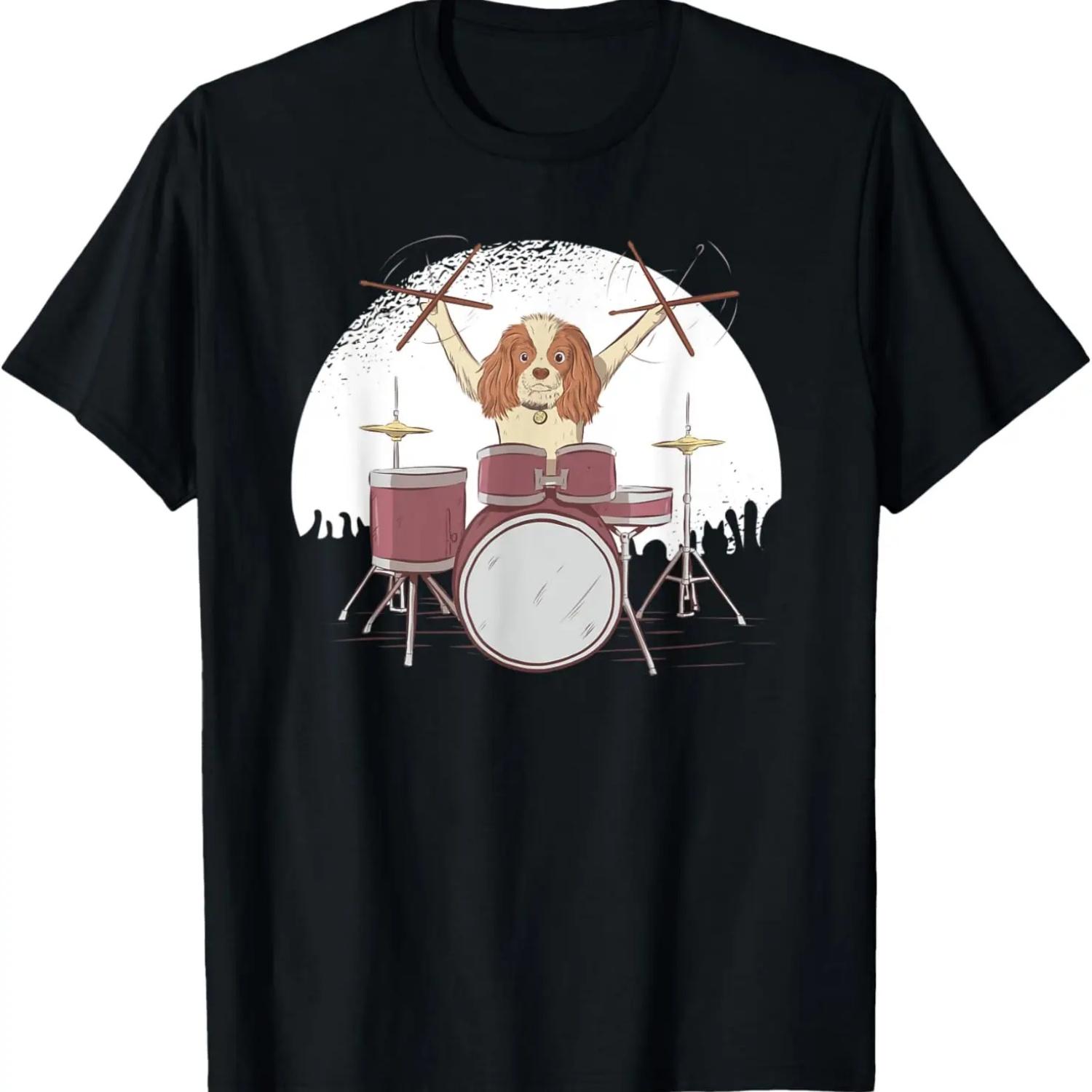 Футболка с принтом Барабанщик Барабаны Рок Собака Панк Малый барабан Подарок Девчачий S