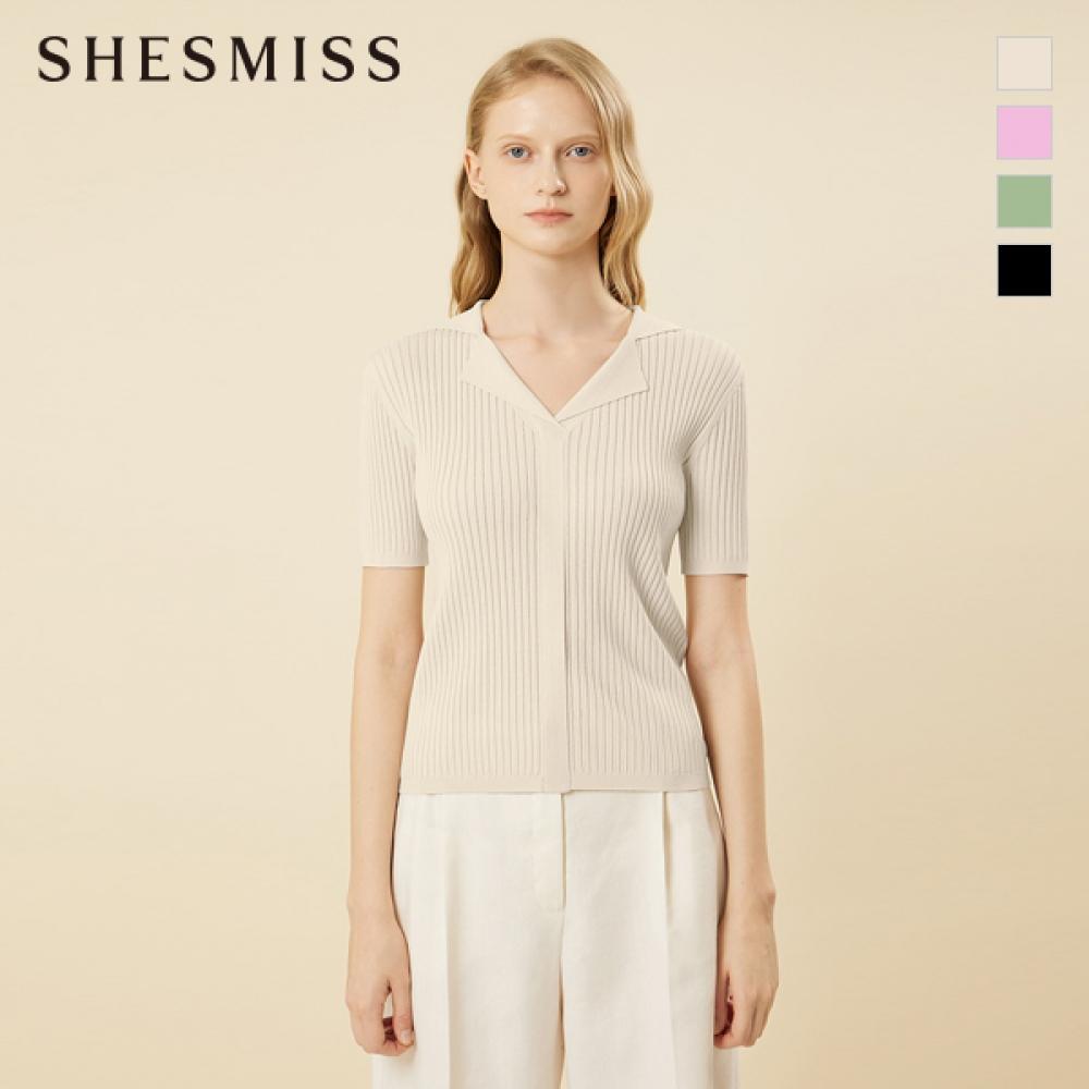 

She S miSS Open Collar Short Sleeve Knit Top SSkpon21070 light pink/66