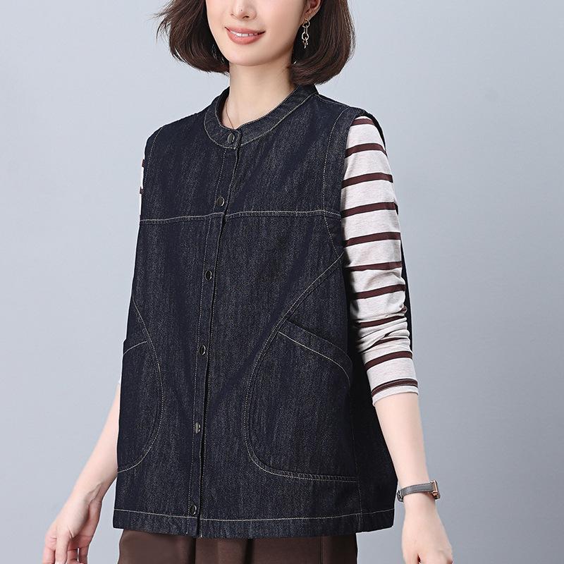 Women's Denim Vest - 2024 Early Autumn Layered Waistcoat, Trendy Spring & Autumn Style Outerwear.