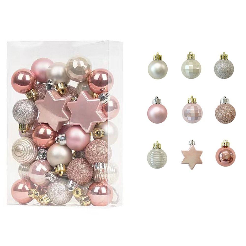 33pcs Crafts 3cm Christmas Ball Creative Waterproof Christmas Tree Pendant Delicate Painted Hanging Ornament Gift