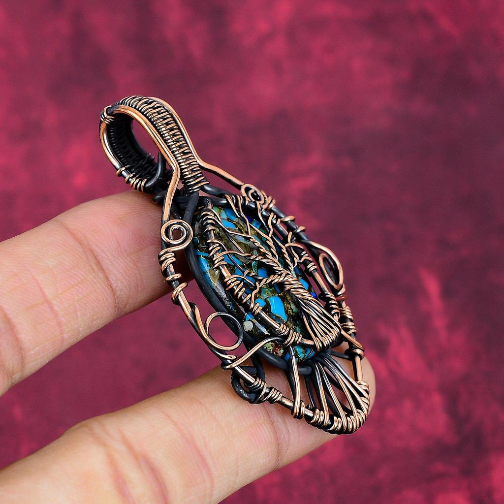 Tree Of Life Copper Chrysocolla Gemstone pendant Copper Wire Wrapped Jewelry