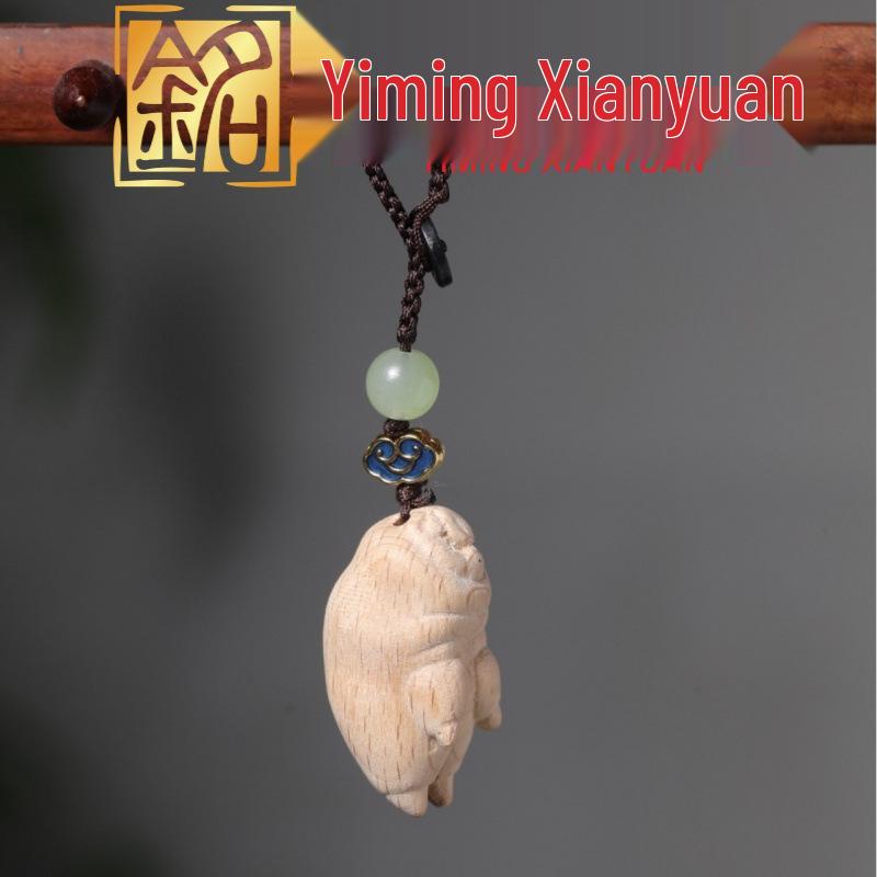 Зеленый и фиолетовый сандаловый амулет «Свиная ножка»: Деревянный брелок и подвеска для сумки