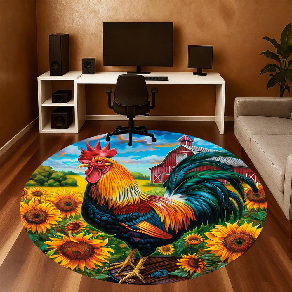 1PC rooster sunflowers Office Round Area Rug, Under Office Chairs Bedroom Living Room Home Decor, Carpet for Office -1110040