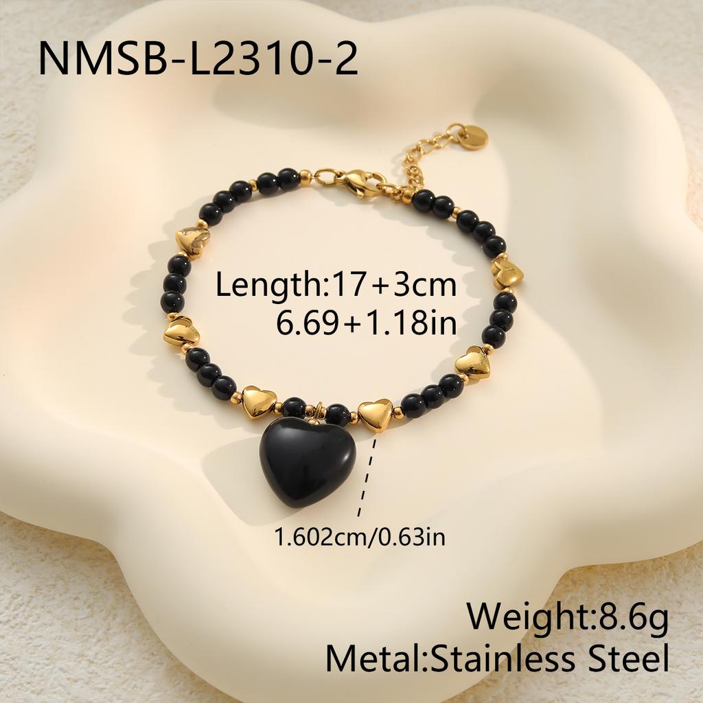 NIMAI 18K PVD Gold Stainless Steel Beaded Jewelry Set Natural Stone Heart Pendant Necklace Bracelet Set Women Factory