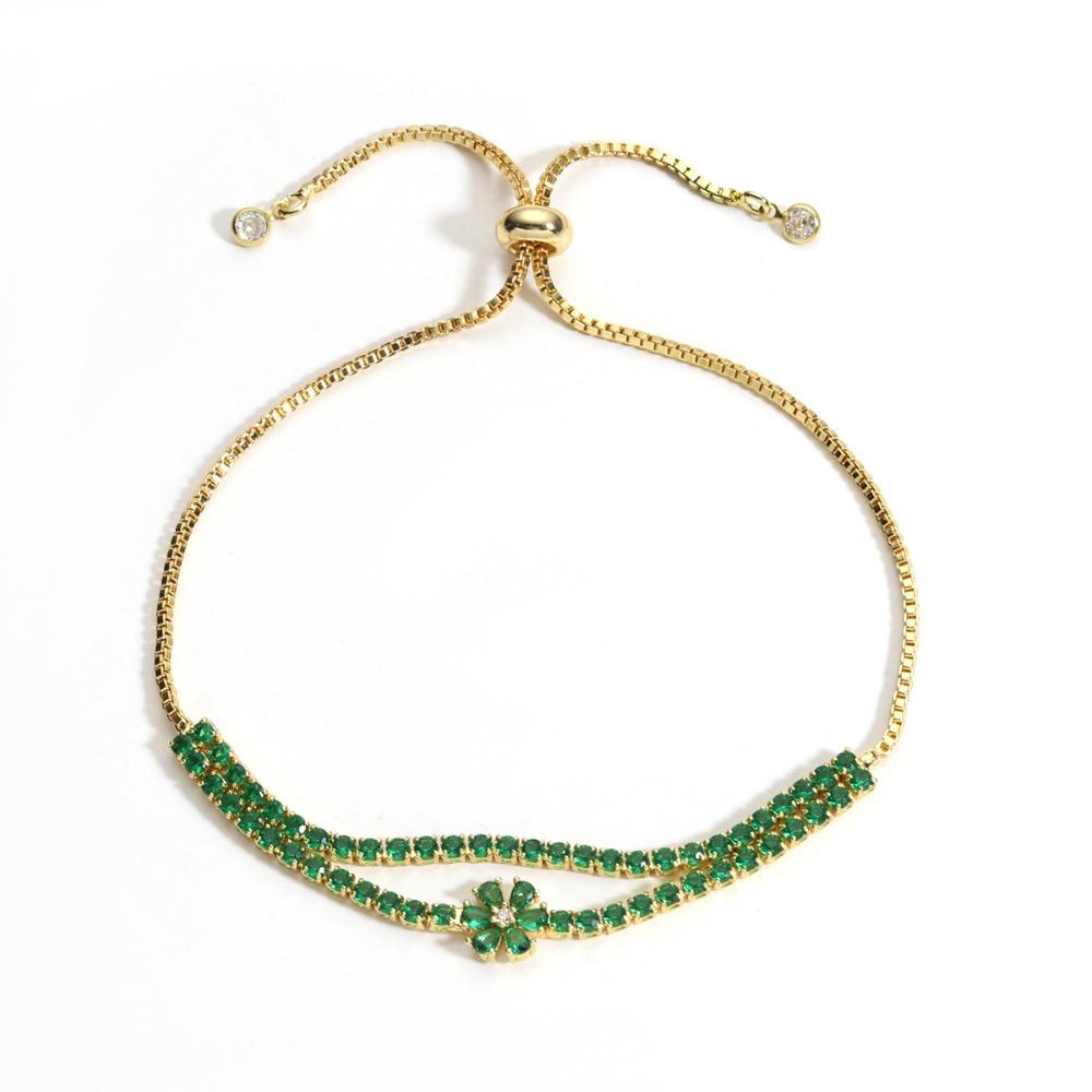 Fashion Zircon+Copper Flower Charm Bracelet Shiny Hand Adornment Chain Bracelets Adjustable Hand Chain Fashion Accessories