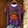 Women's Casual Halloween Striped Print Short Sleeve T-Shirt