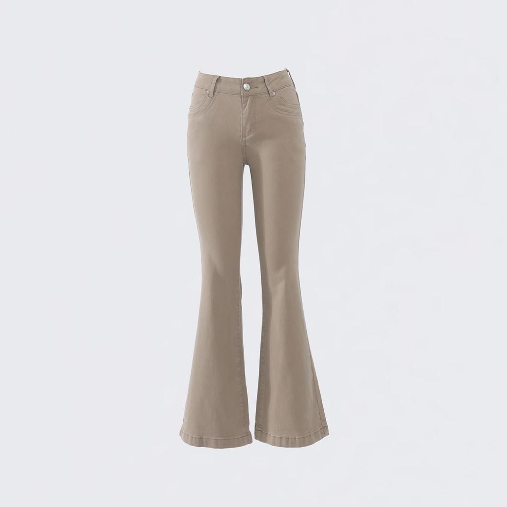 Autumn new American retro low-rise Spice Girl flared pants slim-fitting and thin khaki elastic jeans