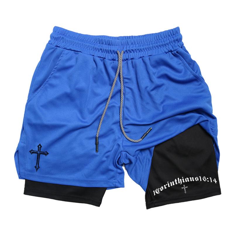 MDHAO xin nan zhuang  3D txu Kruisprint 2-in-1 Trainings- en Hardloopshorts voor Mannen Christelijk Atletisch Ademende Prestatieshorts met Telefoonvakje Handdoeklus XL