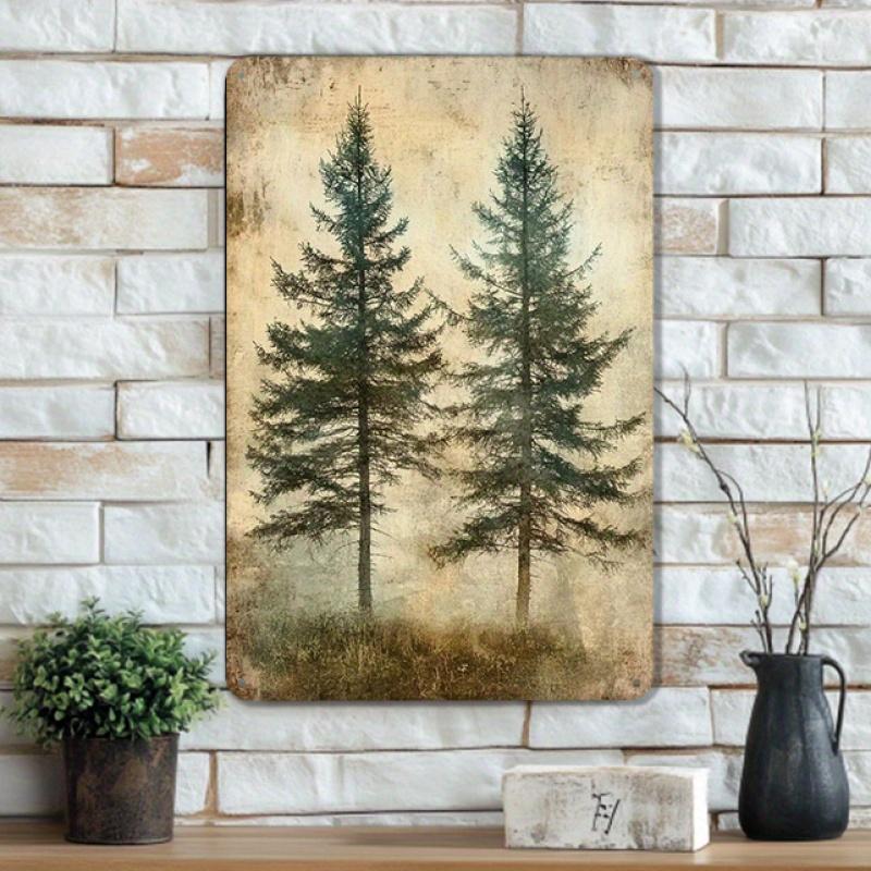 [2D Flat] Mystical Evergreens 2D Tin Painting - Hazy Horizon Design, Ideal for Bathroom, Room, Bar, Field Road Sign Decor, Perfe
