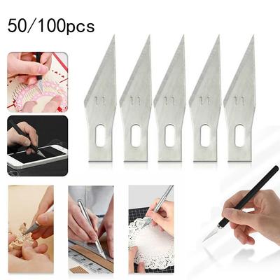 100/50pcs Knife DIY Wood Carving Fruit Food Scalpel Craft Sculpture Cutting Tool Metal Engraving Blades Knifes Wood Carving Disc