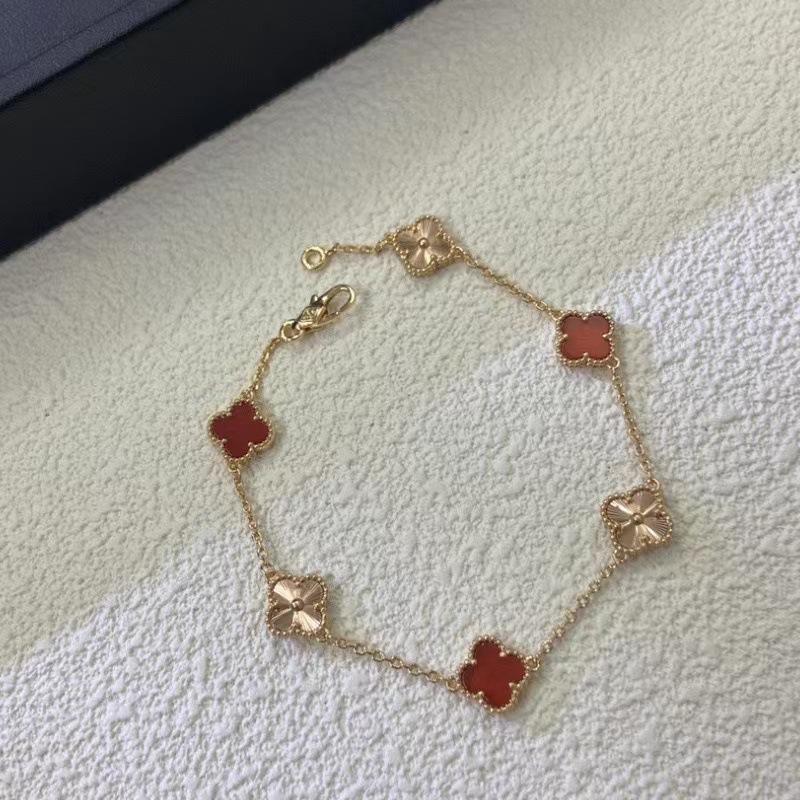 9MM Mini Six-flower Four-leaf Clover Bracelet White Mother-of-pearl Purple Chalcedony CNC Craft Simple and Versatile High-end Bracelet
