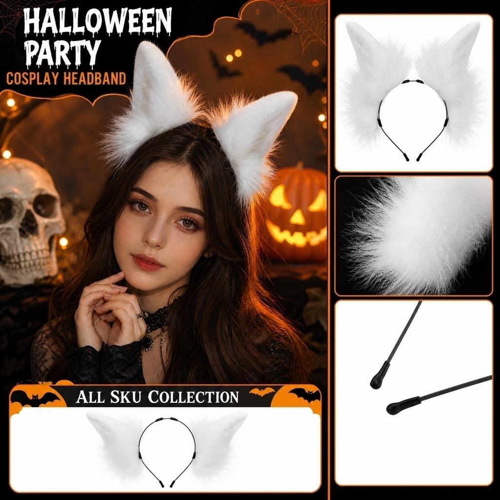 Plush Animal Ear Headband for Halloween Costume Party and Anime Convention
