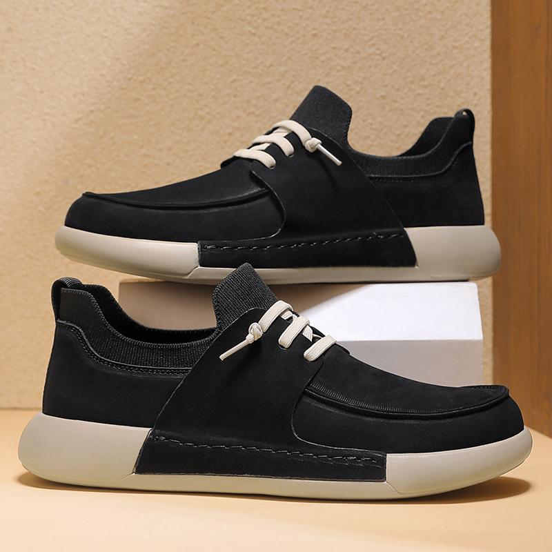 Scarpe Casual in Pelle da Uomo 2025 Nuove con Lacci Suola Spessa Sneakers Casual Versatili Scarpe Muffin in Pelle Calzature da Board Maschili Rialzate