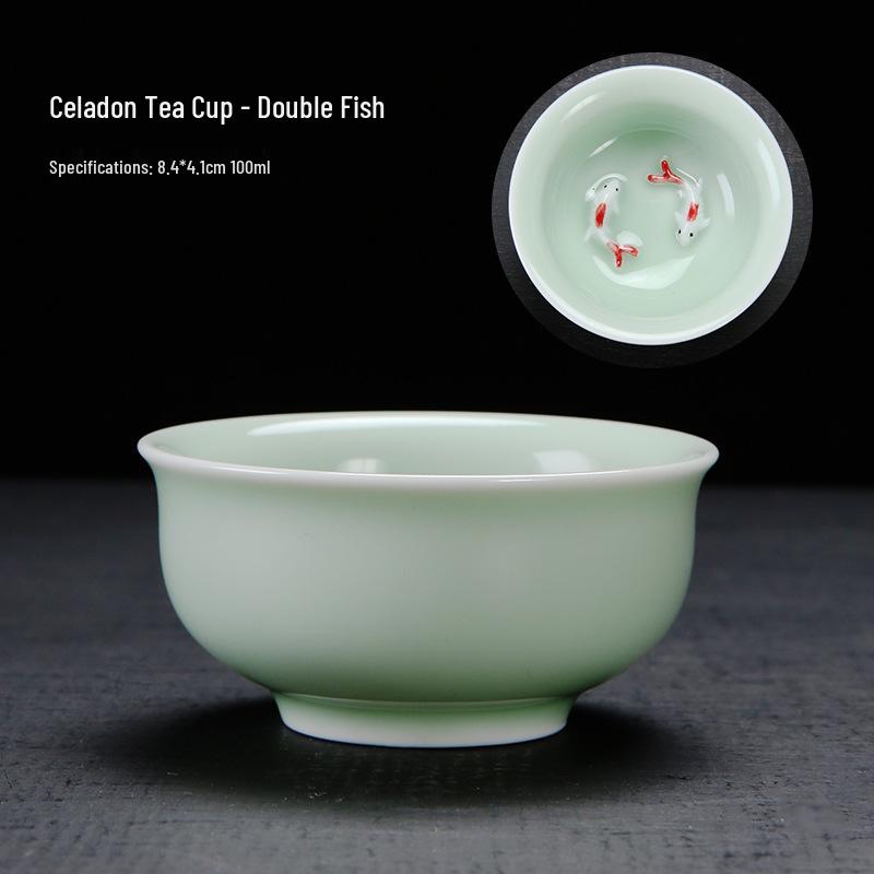 Celadon Ceramic Tea Tasting Set with Koi Fish Design and Custom Logo