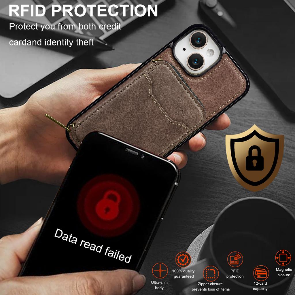 LC.IMEEKE L6 For iPhone 13 Mini/12 Mini Magnetic Case Detachable Zipper Wallet Leather Coated PC + TPU Phone Cover
