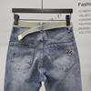 Men's Slim-Fit Light Blue Jeans with Slanted Pockets, Trendy Elastic Nine-Point Casual Pants