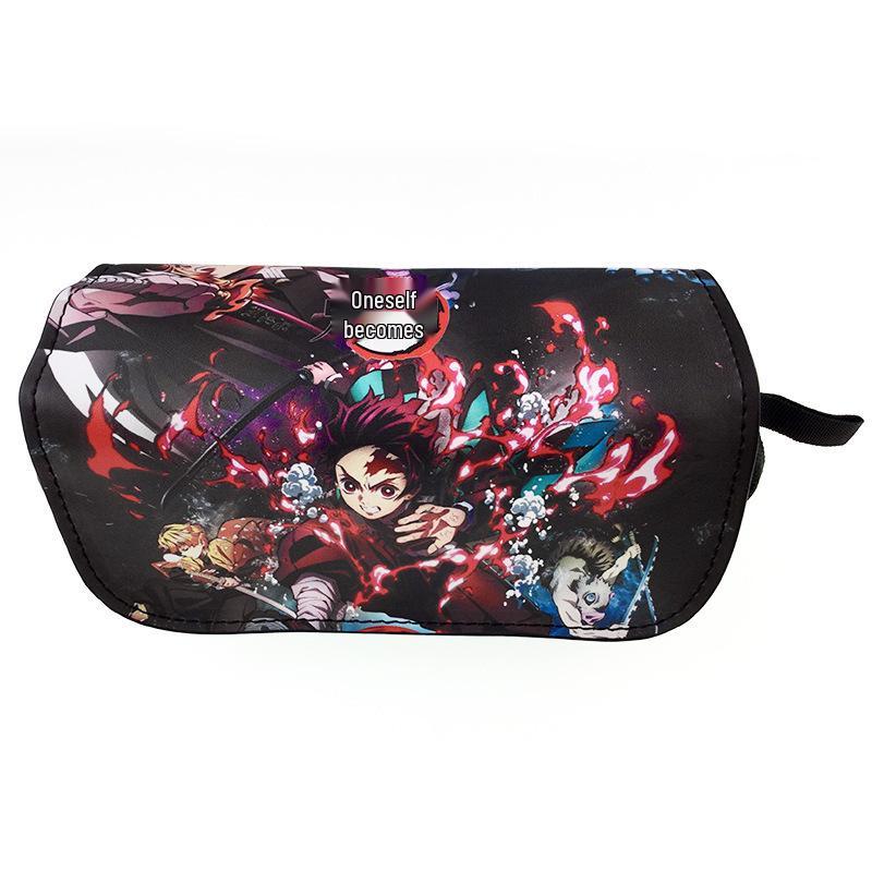 New Year's Day Demon Blade Cartoon Pencil Case - Student Stationery Box with Button Closure
