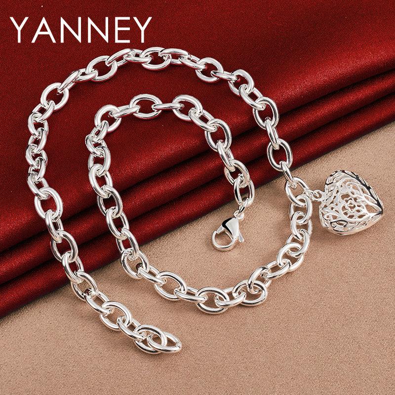 925 Sterling Silver 18 Inches Fine Hollow Heart Necklace For Women Men Charm Fashion Party Gifts Jewelry Accessories