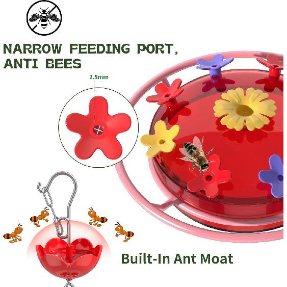 Hummingbird Feeder - Wide Mouth Nectar Feeder with Ant Moat, Easy-Refill Top & Leak-Proof, Unique Gift Outdoor Garden & Backyard Decor Hanging -