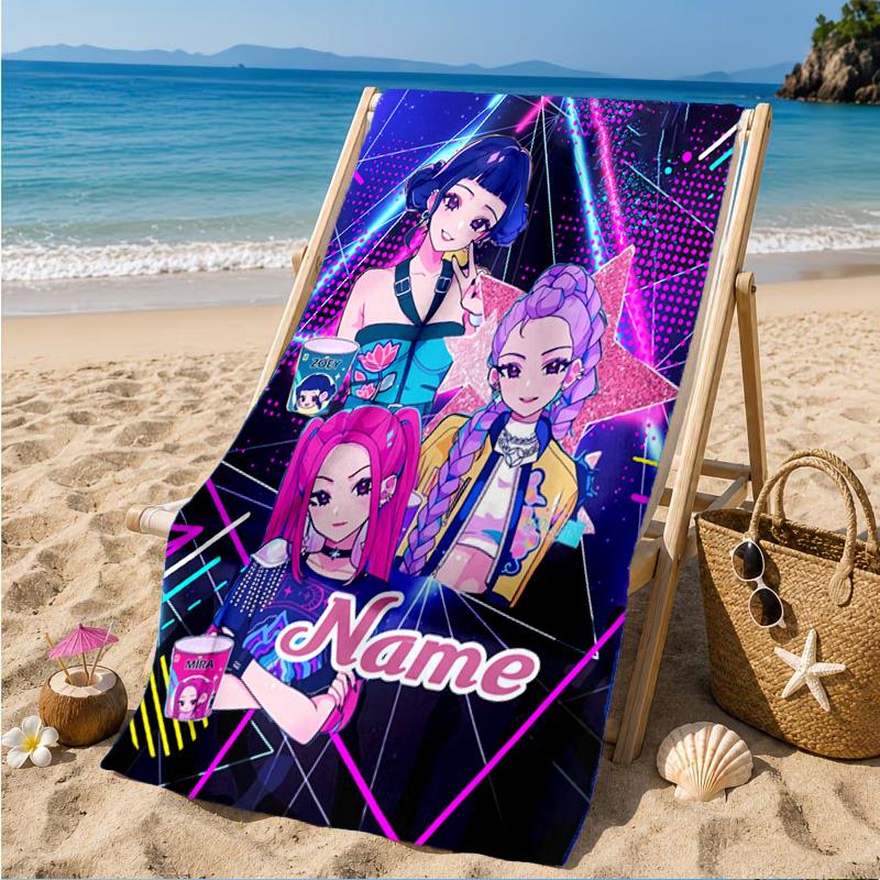 Custom Name KPop Cartoon Beach Towel Microfiber Beach Towel, Lightweight and Quick-Dry, for Summer Travel, Swimming Pool Gift