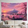 2D Flat - 2D Flat - 2D Flat Print 1pc Tapestry Pink Sports Car at Cherry Blossom Fuji Mountain Wall Hanging Large Size Decorative Hanging Cloth Holida