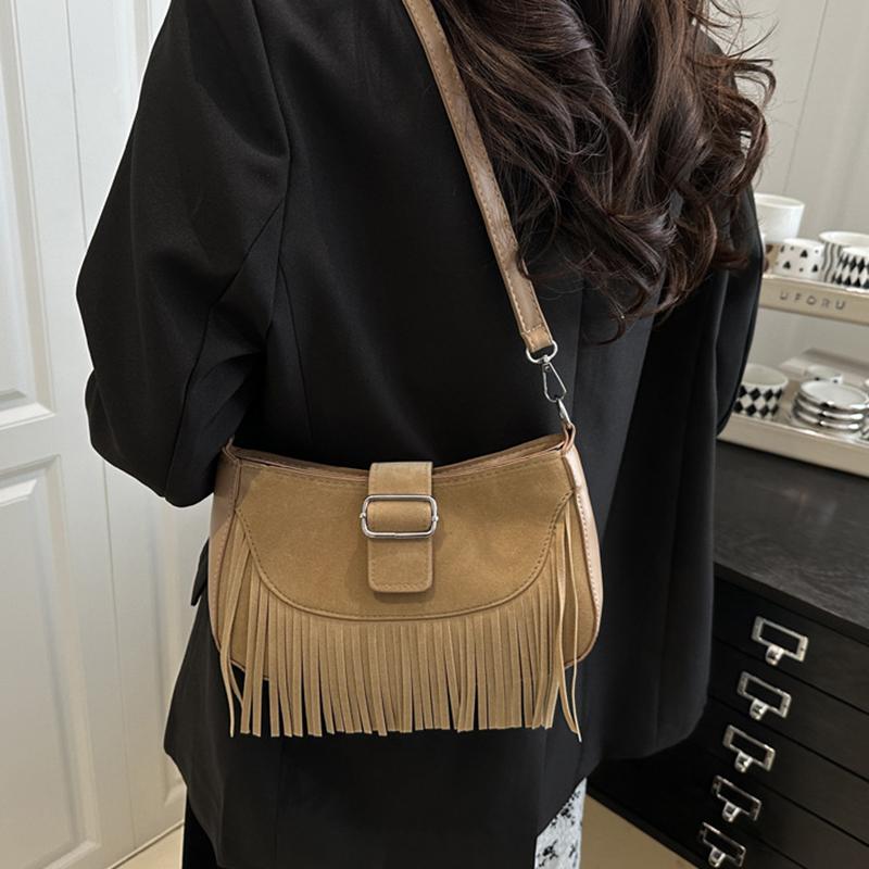 Vintage Tassel Crossbody Bags For Women's Gift, Casual Adjusted Strap Fringe Shoulder Bag For Daily Used/Leisure Vacation