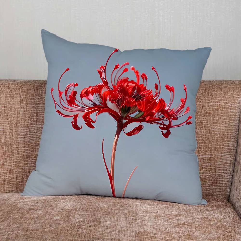 Spider Lily Pillow Case For Home Bedroom Car Office Decoration Living Room Sofa Cushion Cover Suitable