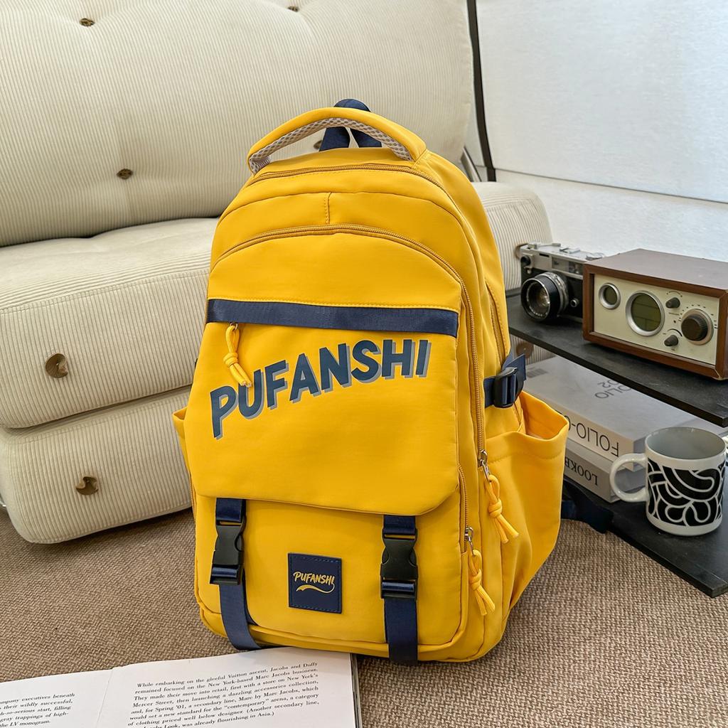 Schoolbag new Korean version ins high value fresh candy color letter backpack junior high school students simple and lightweight backpack