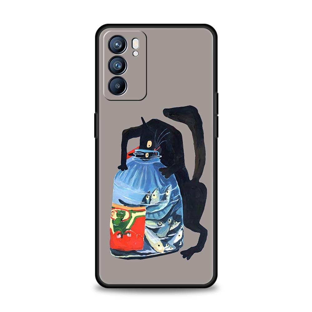 Lovely Cat Playing Fun Phone Case For Oppo A54 A53 A52 A15 A95 A16 A78 A79 A80 A98 4G Find X5 X6 Reno10 12 13 F Pro 5G Cover