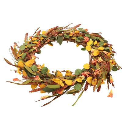 Fall Wreath for Front Door Artificial Farmhouse Autumn   Wreath with Wildflower for Indoor Outdoor Holiday Decor