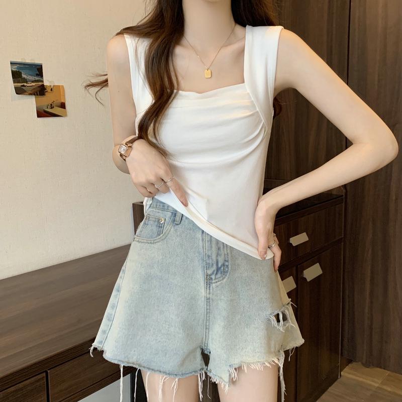 

Women s Spicy Girl Modal Square Neck Ruched Tank Top - Slimming Summer Outerwear XXL білий