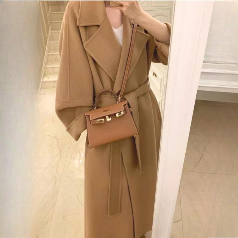 

Красное шерстяное пальто для женщин средней длины весенне-осеннее свободного кроя модное универсальное шерстяное пальто L верблюд