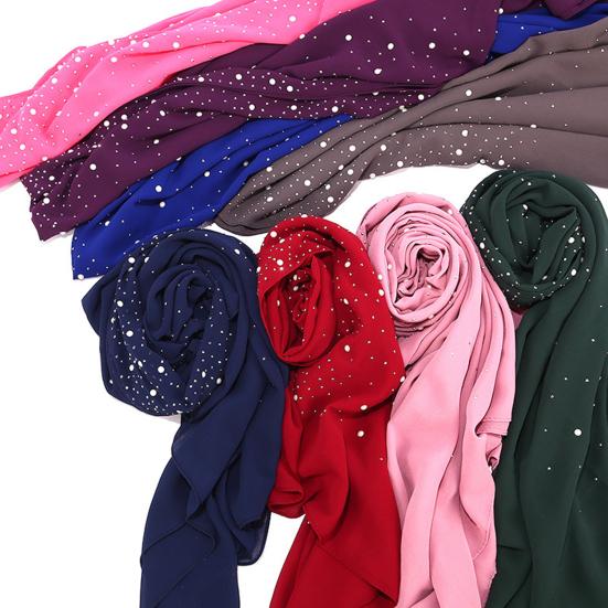 Lightweight Scarf Hot Drill Imitation Pearls Decor Headwrap Women Solid
