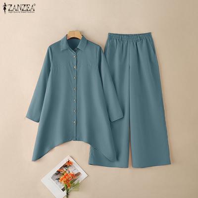 Conjuntos de traje casual de dos piezas con blusa y pantalones de manga larga para mujer