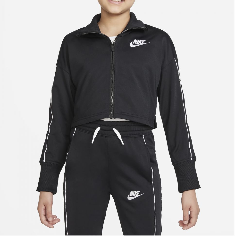 Nike Logo Print Stand Collar Casual Sports Suit Kids Suits Black DD6302-010