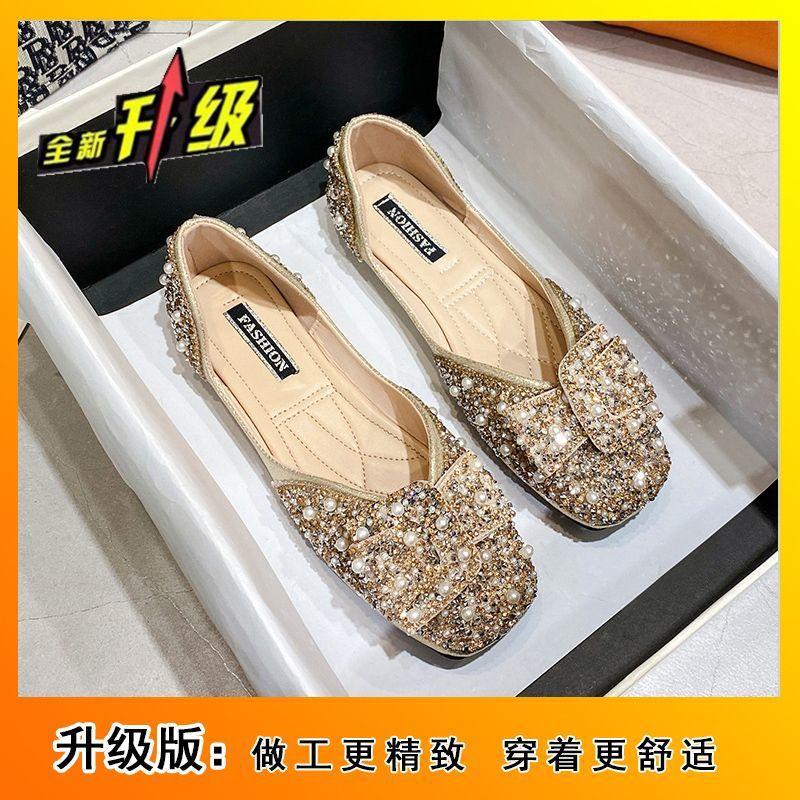 Pearl rhinestone women's shoes single shoes flat shoes shallow mouth single shoes women's 2025 new