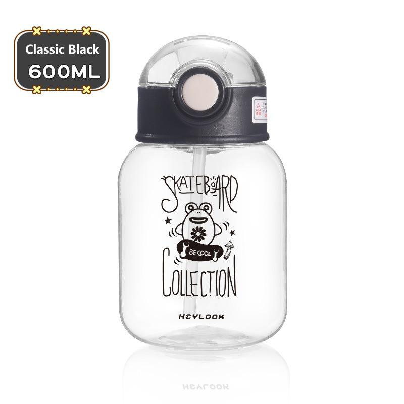 

600Ml Clear Anti-Drop Plastic Large Capacity Portable Outdoor Sports Plastic Cup Bouncing Straw Cup чёрный