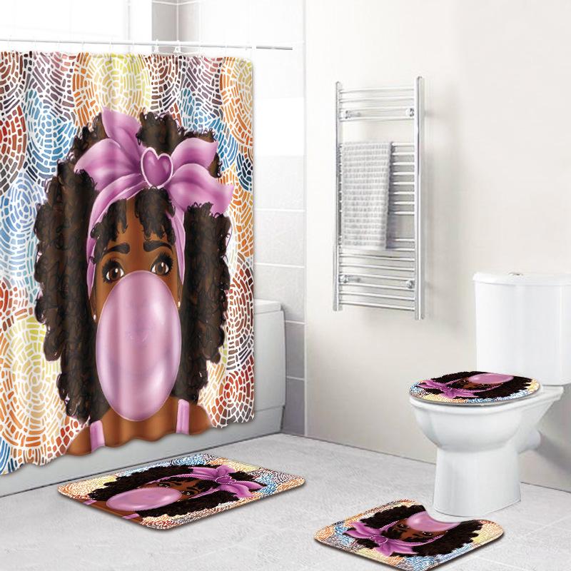 Girl European And American Famous Ethnic Style Woman Pattern Bathroom Non-Slip Floor Mat Shower Curtain Carpet