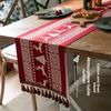 Festive Jacquard Table Scarf Christmas Snowman Deer Fringed Polyester Runner for Coffee Table Bedside Decor